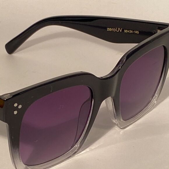 1023 Oversize Square Sunglasses Black Grdient To Clear Two Toned New - Picture 6 of 8